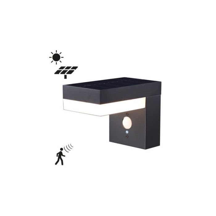 Schwarze moderne Solar Außen Wandleuchte Aluminium, Ritex, 6W, 2700K LED, IP44
