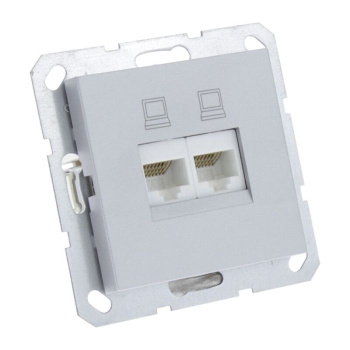 Q-Link S-Line-Buchse Unterputz Telefon / Daten 2X8-Pin, grau / aluminiumfarben