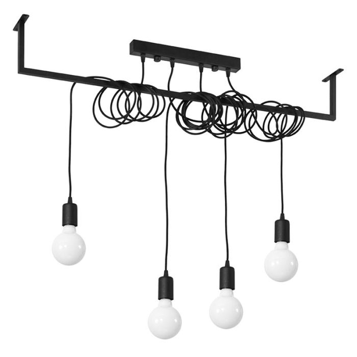 Industrielle Pendelleuchte Lauraine, schwarz, Stahl, 4L