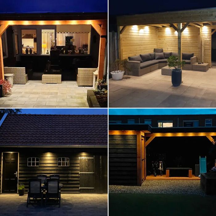 6 weiße Einbaustrahler Terrassenüberdachung Dico, IP65, inkl. Anschlussset und Fernbedienung