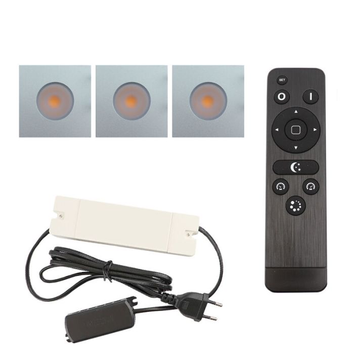 3 eckige chrom Einbaustrahler Terrassenüberdachung Dico, IP65, inkl. Anschlussset und Fernbedienung