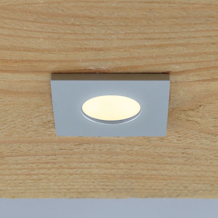 3 eckige chrom Einbaustrahler Terrassenüberdachung Dico, IP65, inkl. Anschlussset und Fernbedienung