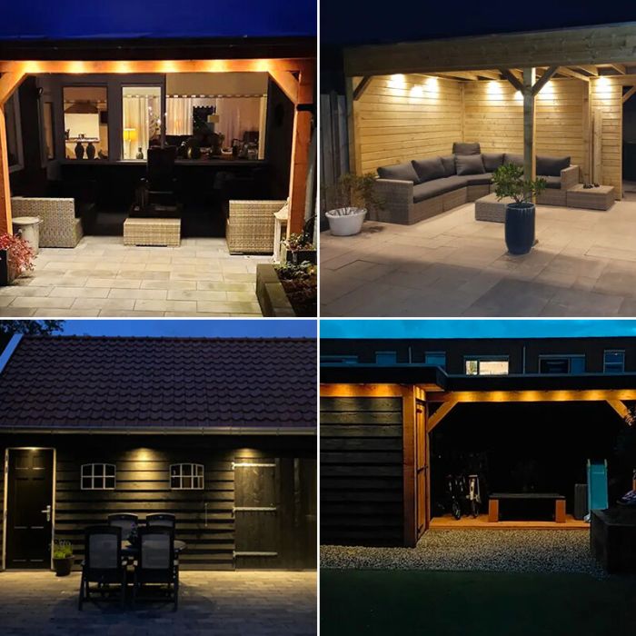 3 eckige chrom Einbaustrahler Terrassenüberdachung Dico, IP65, inkl. Anschlussset und Fernbedienung