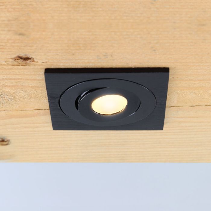 4 schwenkbare Einbaustrahler Terrassenüberdachung Rona eckig, IP44, mit Anschlussset und Fernbedienung, Schwarz