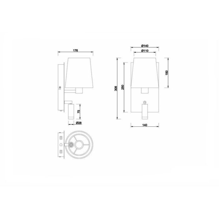 Nickel Wandleuchte Design, Soro, 40W, 3000K LED, mit Schalter