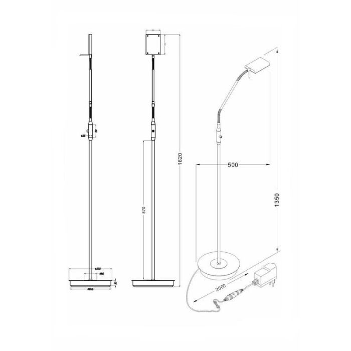 Nickel Stehlampe Modern, Robin, 12W, 3000K LED, mit Touch-Dimmer