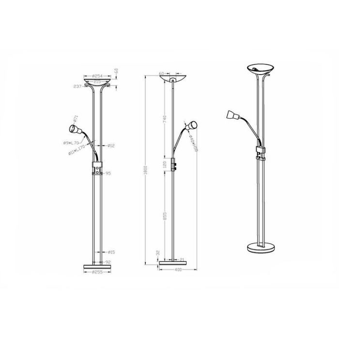 Nickel Stehlampe Antik, Selin, 4,5W, 3000K LED, mit Schalter