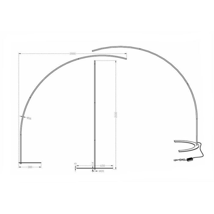 Schwarze Bogenlampe Modern, Libro, 18W, 3000K LED, mit Schalter