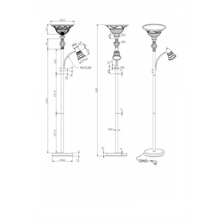 Rostfarbene Stehlampe Antik, Eleonora, mit Schalter