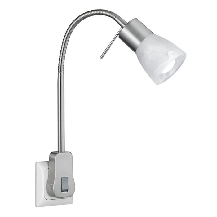 Nickel Wandleuchte mit Steckdose Modern, Gustav, mit Schalter