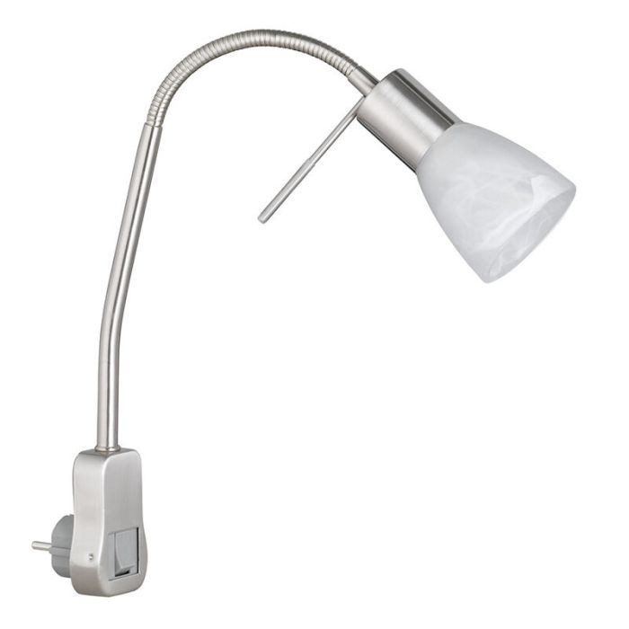 Nickel Wandleuchte mit Steckdose Modern, Gustav, mit Schalter