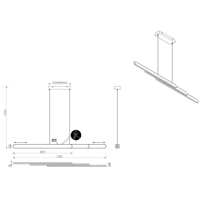 Messing Pendelleuchte Design, Dwayn, 48W, warm- bis kaltweiß einstellbare LED, mit Touch-Dimmer