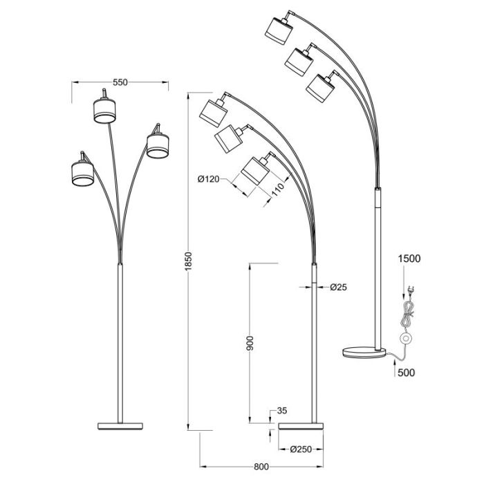 Taupe Bogenlampe Modern, Denley, mit Schalter