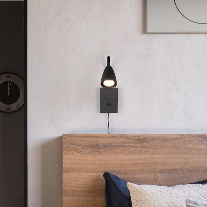 Schwarze Wandleuchte Modern, Joanne, mit Schalter
