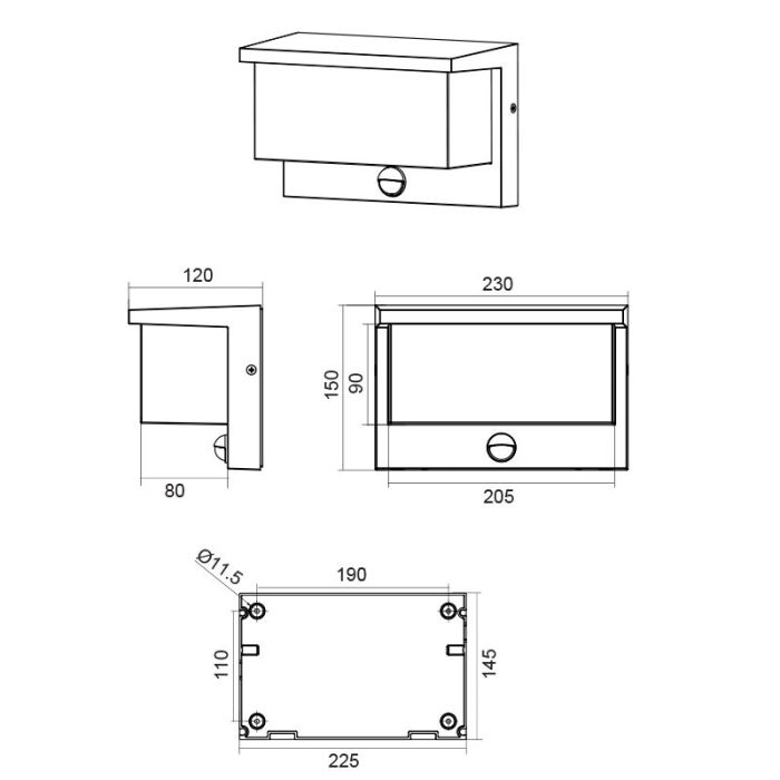 Anthrazit Außenleuchte Modern, Slimane, 13W, 3000K LED, IP54