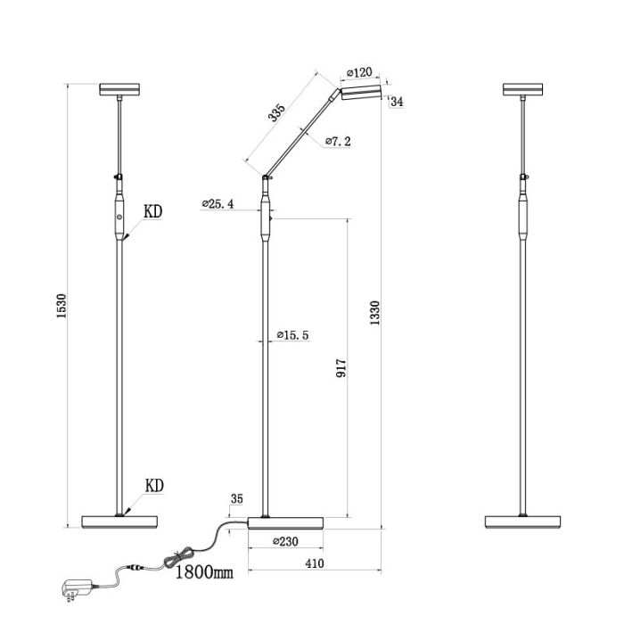 Nickel Leselampe Stehlampe Modern, Marjon, 6W, warm- bis kaltweiß einstellbare LED, mit Touch-Dimmer