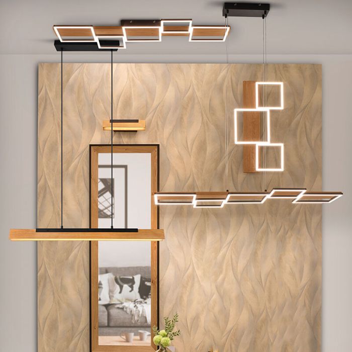 Holz Deckenlampe Braun, Justian, 42W, 3000K LED, 3-stufig dimmbar