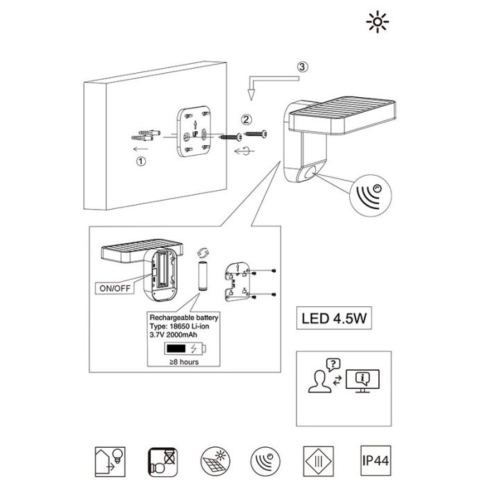 Anthrazit Außen Wandleuchte mit Bewegungsmelder Modern, Summer, 4,5W, 3000K LED, IP44