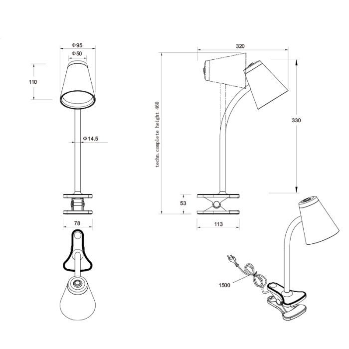 Weiße Klemmleuchte Modern, Rahul, 4,5W, 3000K LED, mit Schalter