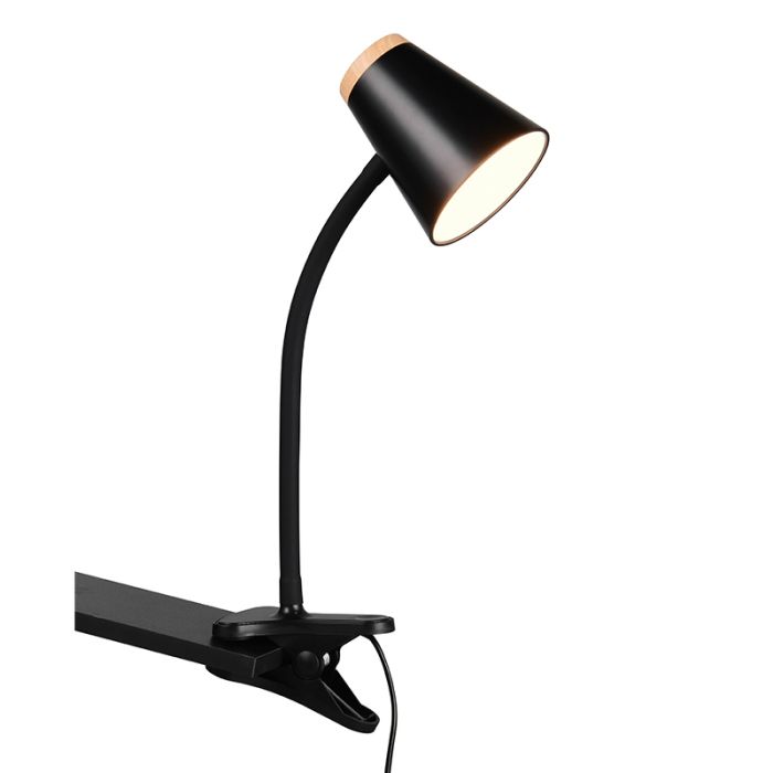 Schwarze Klemmleuchte Modern, Rahul, 4,5W, 3000K LED, mit Schalter