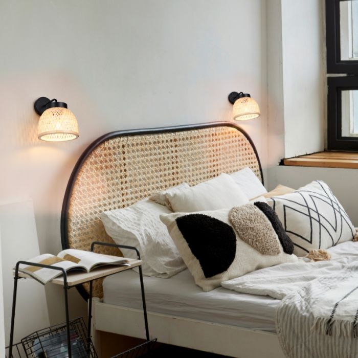 Rattan Wandleuchte Braun, Laut, mit Schalter