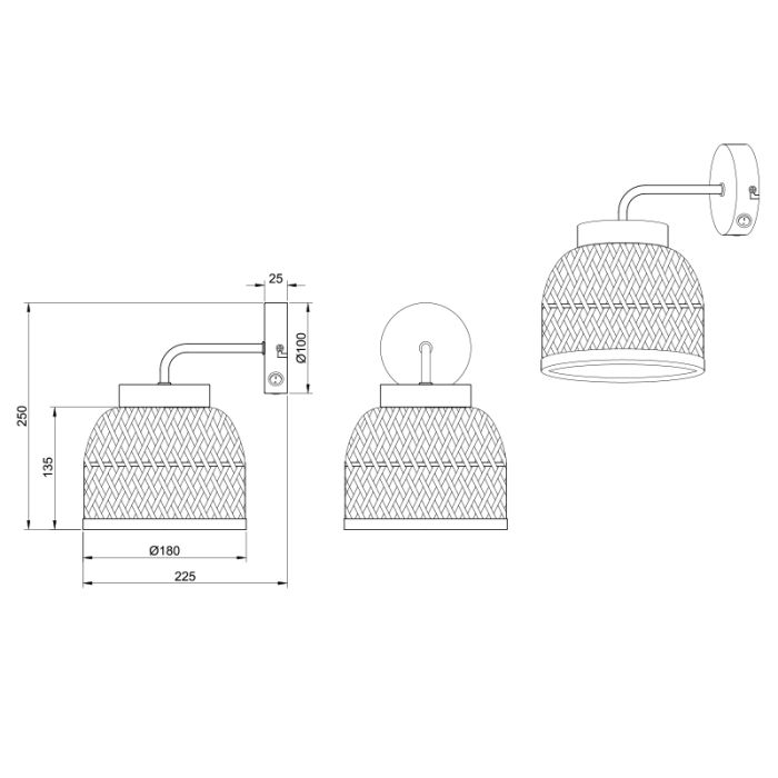 Rattan Wandleuchte Braun, Laut, mit Schalter
