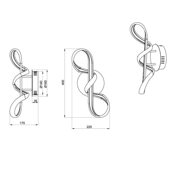 Chrom Wandleuchte Design, Renso, 18W, 4000K LED, 3-stufig dimmbar