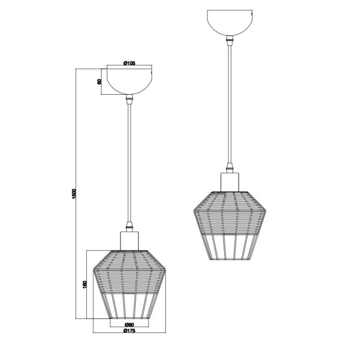 Rattan Pendelleuchte Braun, Mirne