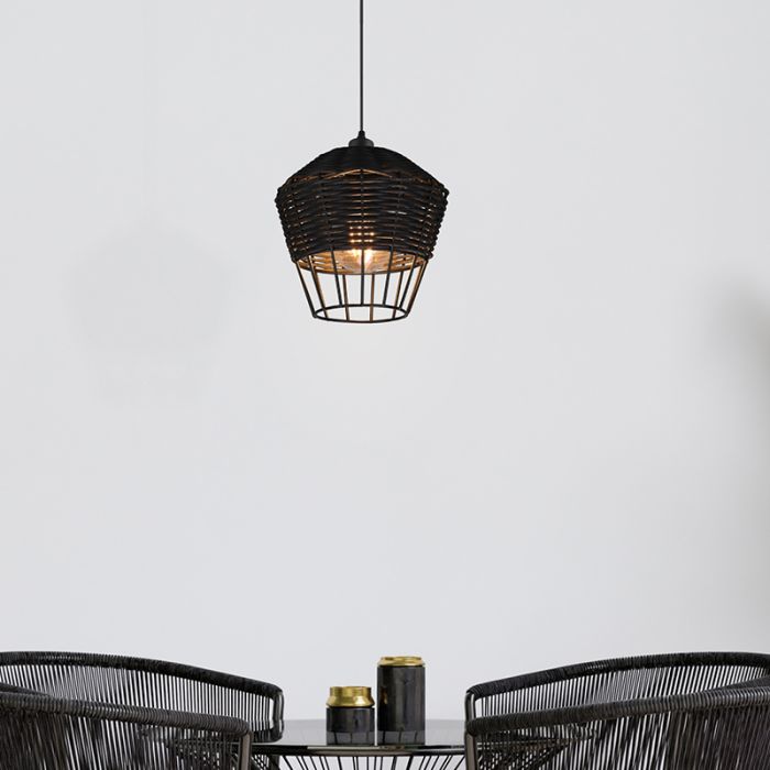 Rattan Pendelleuchte Schwarz, Mirne