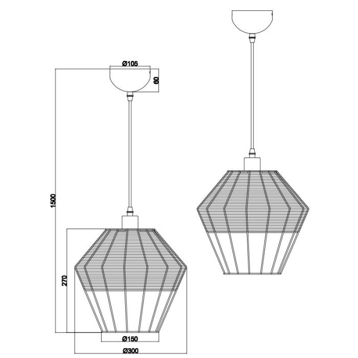 Rattan Pendelleuchte Braun, Mirne