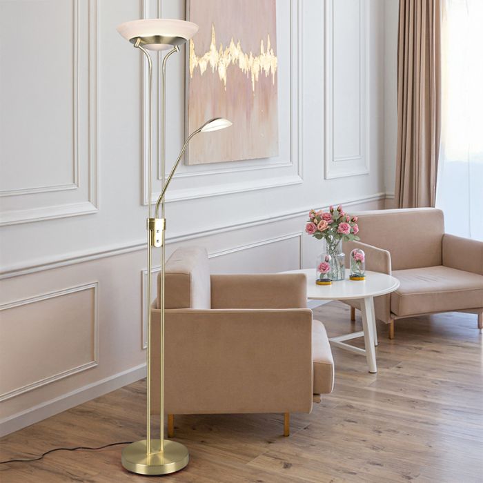 Messing Leselampe Stehlampe Modern, Fredrika, 27W, 3000K LED, mit Touch-Dimmer