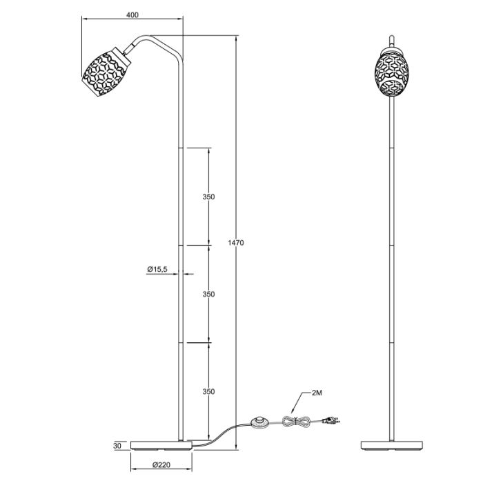 Weiße Stehlampe Modern, Delana, mit Schalter