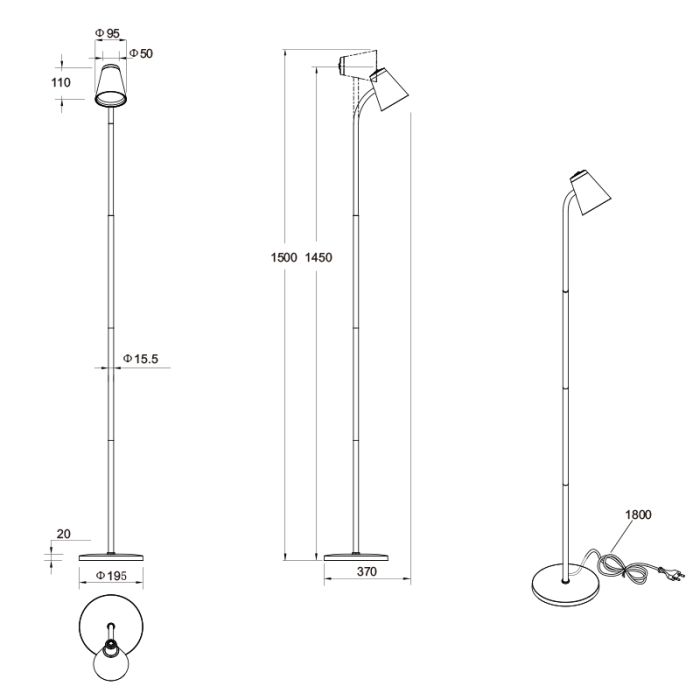 Weiße Stehlampe Modern, Rahul, 4,5W, 3000K LED, mit Schalter