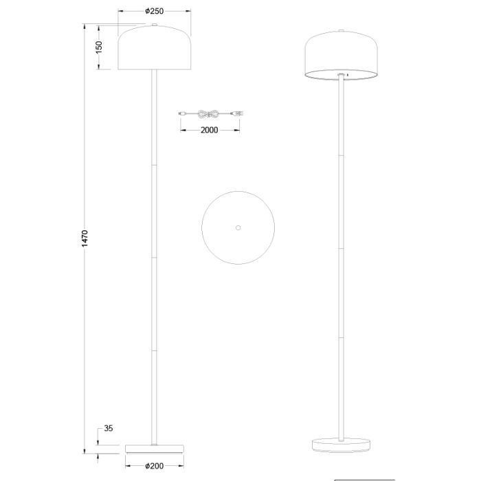Schwarze aufladbare Stehlampe Modern, Dustin, 2,5W, 3000K LED, 3-stufig dimmbar