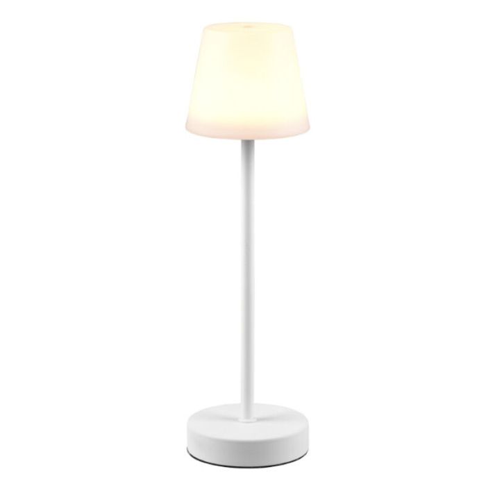Weiße aufladbare Tischlampe Kunststoff, Suman, 2W, warm- bis kaltweiß einstellbare LED, IP44, mit Touch-Dimmer