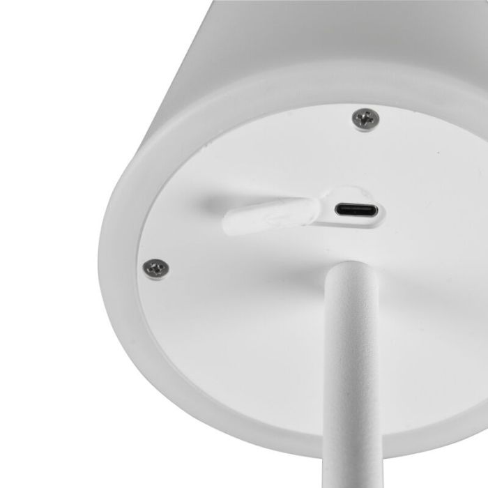 Weiße aufladbare Tischlampe Kunststoff, Suman, 2W, warm- bis kaltweiß einstellbare LED, IP44, mit Touch-Dimmer