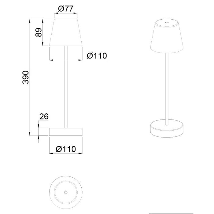 Weiße aufladbare Tischlampe Kunststoff, Suman, 2W, warm- bis kaltweiß einstellbare LED, IP44, mit Touch-Dimmer