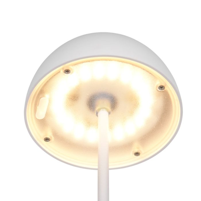 Weiße aufladbare Tischlampe Kunststoff, Mikhail, 2W, 3000K LED, IP44, mit Touch-Dimmer