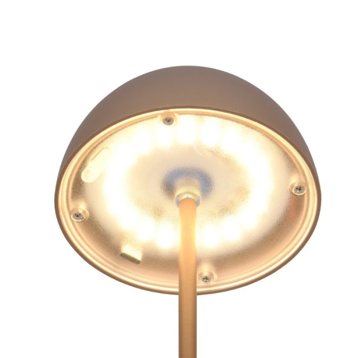 Braune aufladbare Tischlampe Kunststoff, Mikhail, 2W, 3000K LED, IP44, mit Touch-Dimmer