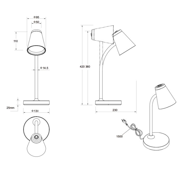 Braune Tischleuchte Modern, Rahul, 4,5W, 3000K LED, mit Schalter