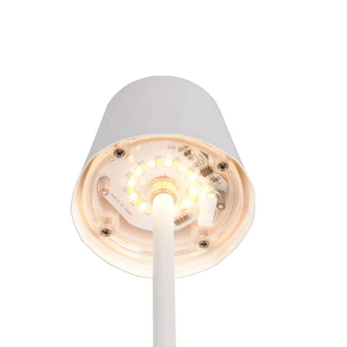 Weiße aufladbare Tischlampe Metall, Priya, 1,6W, warm- bis kaltweiß einstellbare LED, 3-stufig dimmbar
