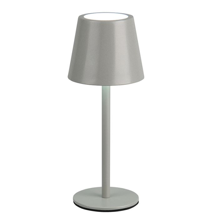 Graue aufladbare Tischlampe Metall, Priya, 1,6W, warm- bis kaltweiß einstellbare LED, 3-stufig dimmbar