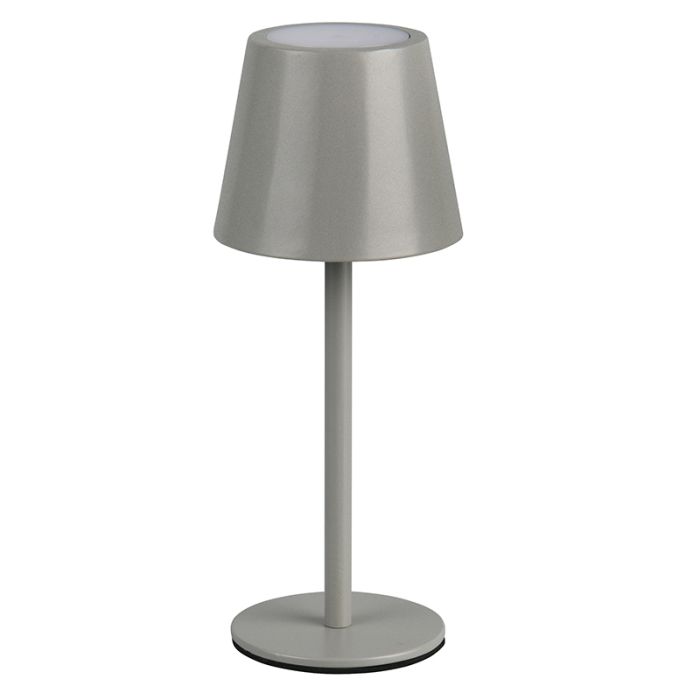 Graue aufladbare Tischlampe Metall, Priya, 1,6W, warm- bis kaltweiß einstellbare LED, 3-stufig dimmbar