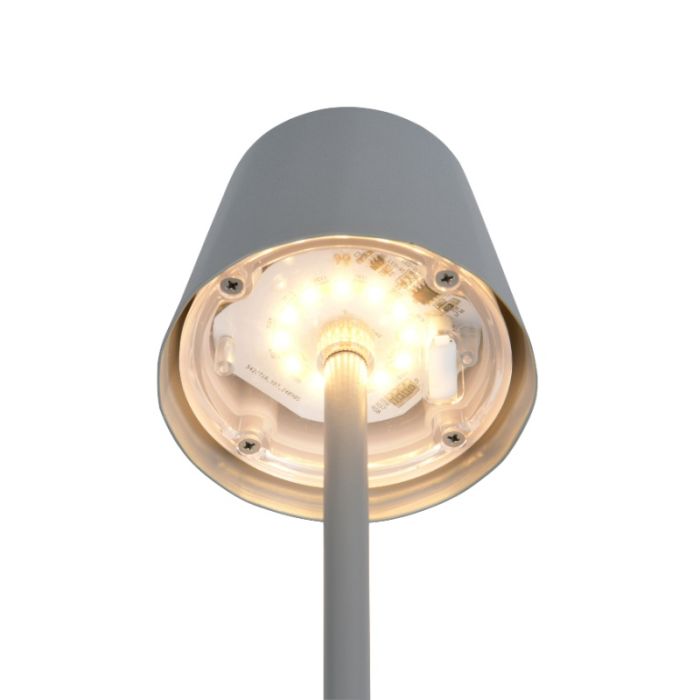 Graue aufladbare Tischlampe Metall, Priya, 1,6W, warm- bis kaltweiß einstellbare LED, 3-stufig dimmbar