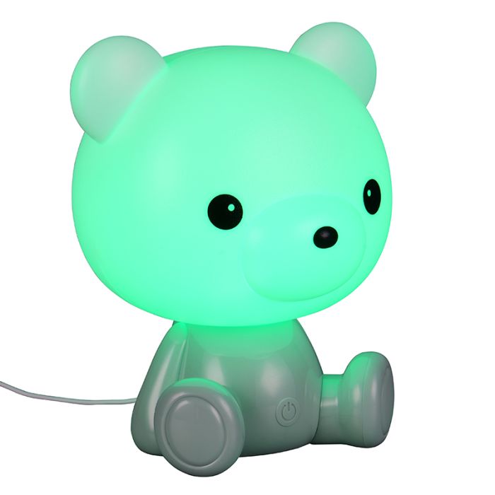 Grüne Kinderzimmer Tischleuchte Kunststoff, Lumibear, 0,3W, RGB LED, mit Schalter