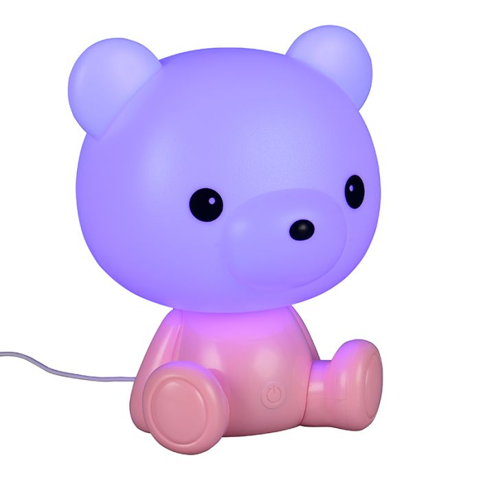 Rosa Kinderzimmer Tischleuchte Kunststoff, Lumibear, 0,3W, RGB LED, mit Schalter