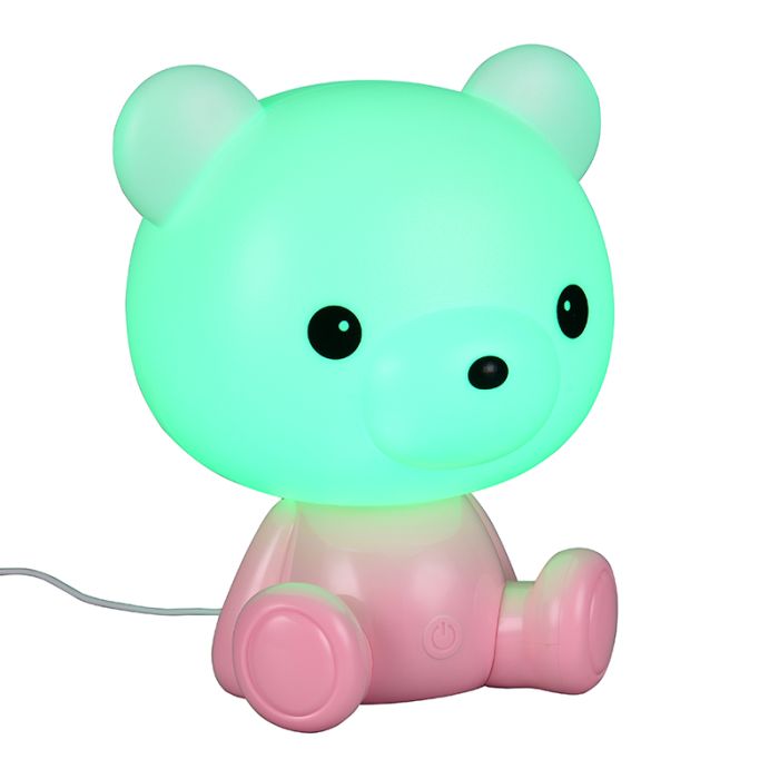Rosa Kinderzimmer Tischleuchte Kunststoff, Lumibear, 0,3W, RGB LED, mit Schalter