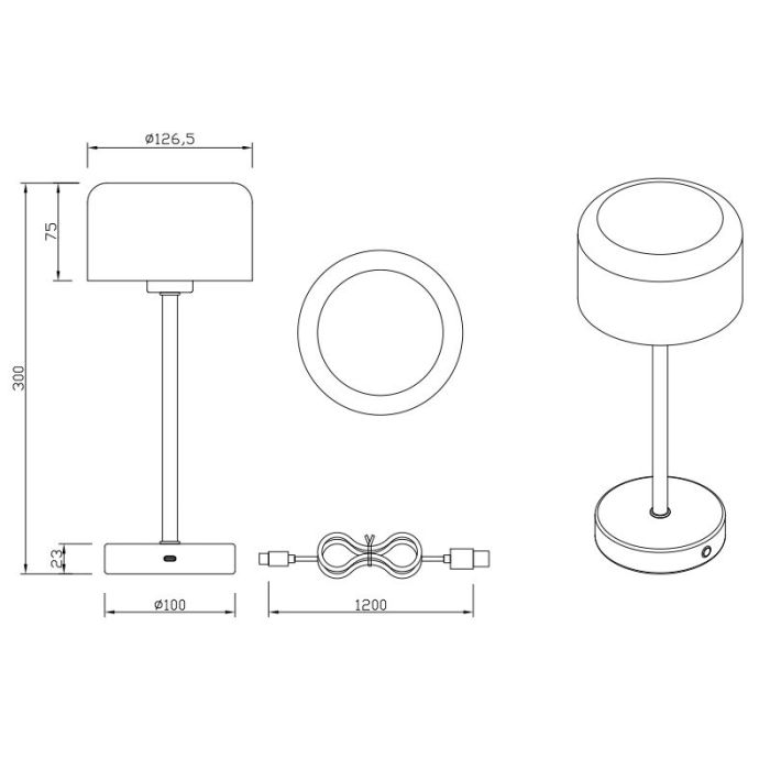 Nickel aufladbare Tischlampe Modern, Dustin, 1W, 3000K LED, mit Touch-Dimmer