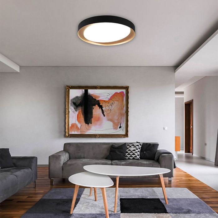 Schwarze Deckenlampe Modern, Joas, 24W, warm- bis kaltweiß einstellbare LED, mit Fernbedienung