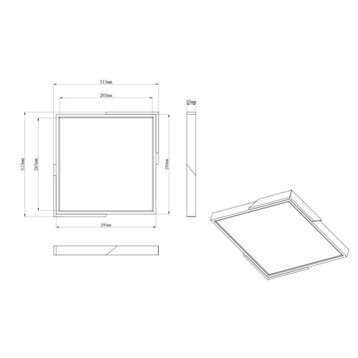 Schwarze Deckenlampe Modern, Selinde, 20W, 3000K LED, 3-stufig dimmbar